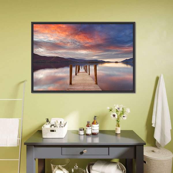 Flooded Jetty In Water Canvas Wall Art-1 Piece-Floating Frame-24" x 16"-Tiaracle