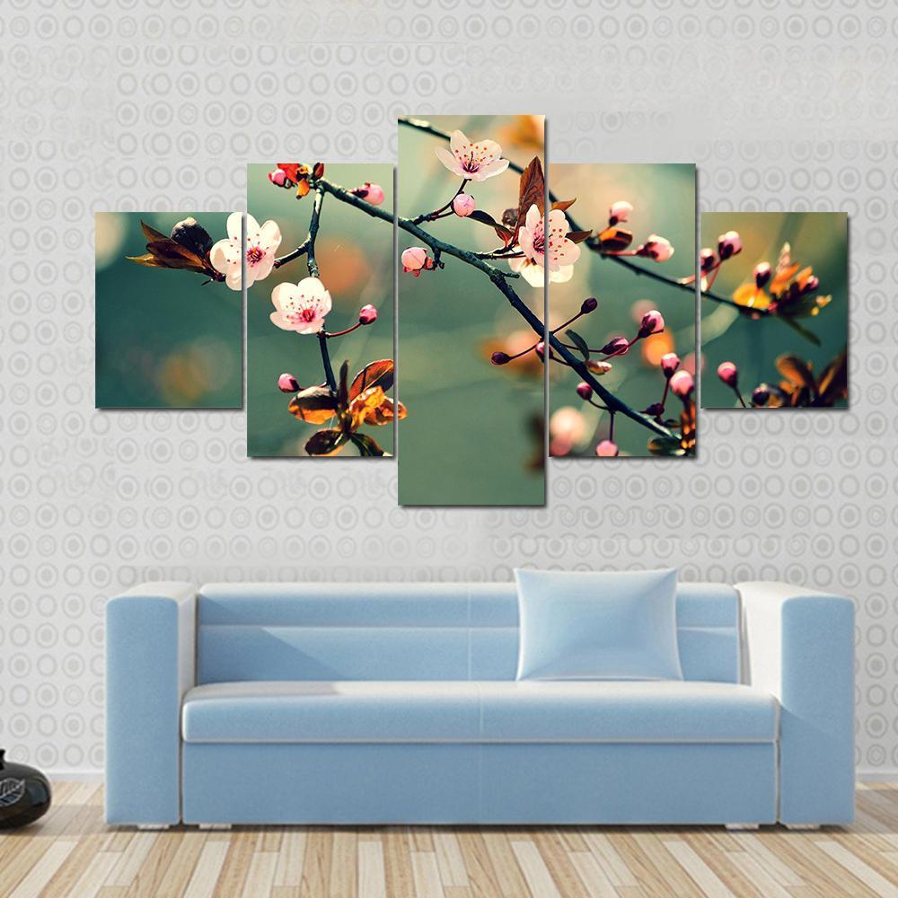 Flowering Japanese Cherry Canvas Wall Art-5 Star-Gallery Wrap-62" x 32"-Tiaracle