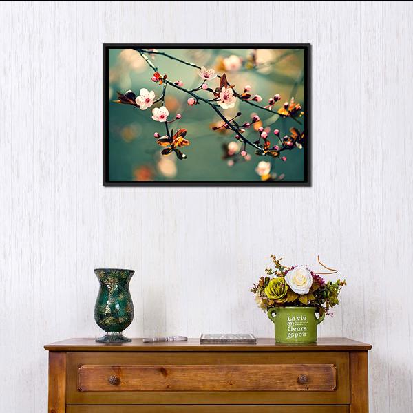 Flowering Japanese Cherry Canvas Wall Art-1 Piece-Floating Frame-24" x 16"-Tiaracle