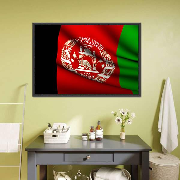 Flying Afghanistan Flag Canvas Wall Art-1 Piece-Floating Frame-24" x 16"-Tiaracle