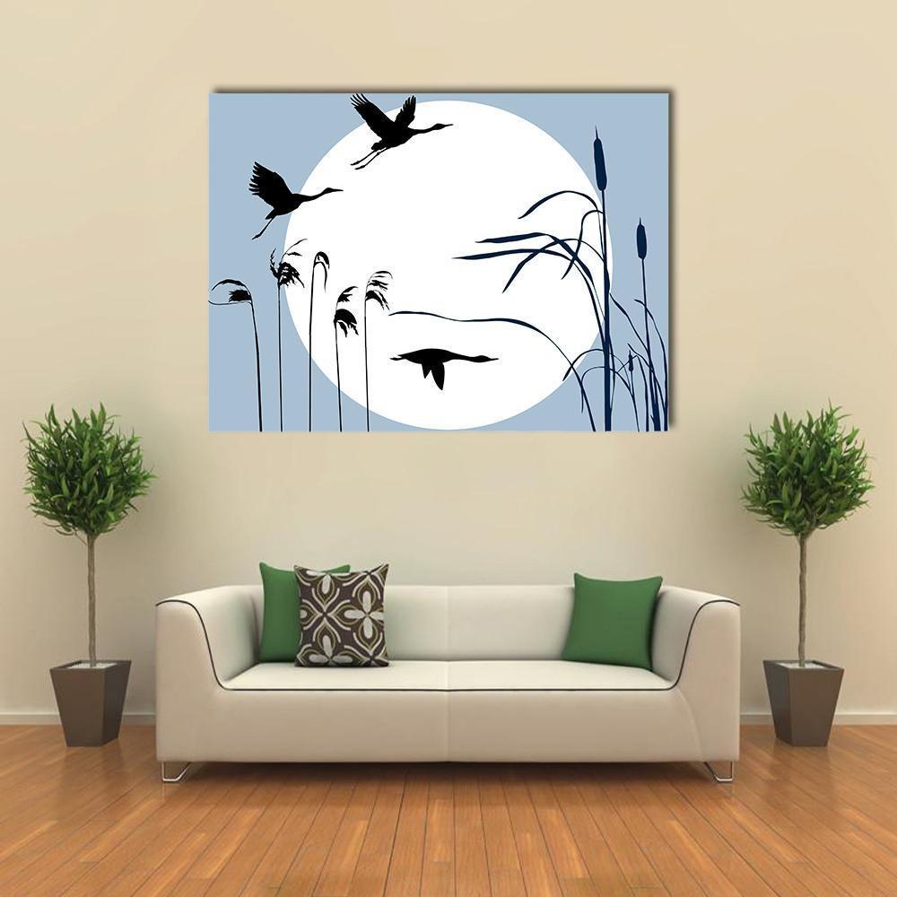 Flying Birds Silhouette Canvas Wall Art-1 Piece-Gallery Wrap-48" x 32"-Tiaracle