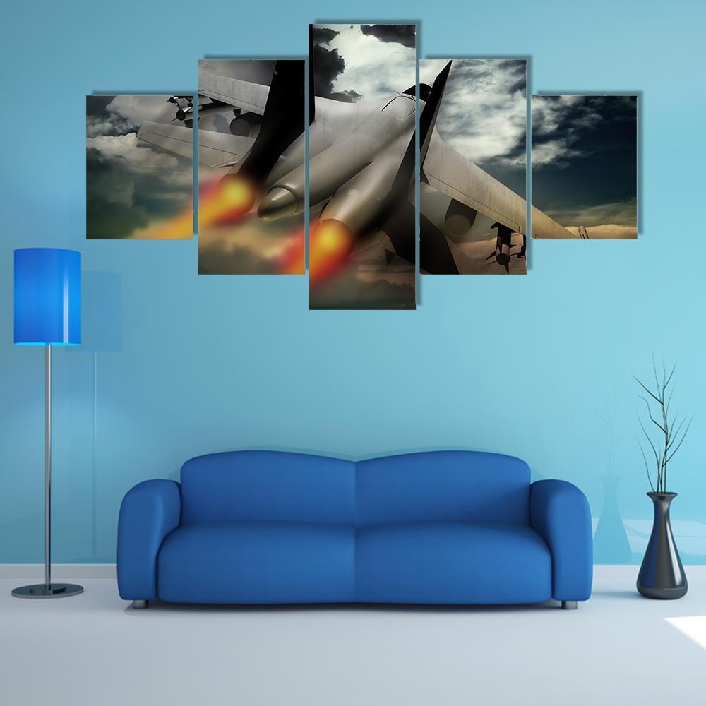 Flying Fighter Jet Canvas Wall Art-5 Star-Gallery Wrap-62" x 32"-Tiaracle