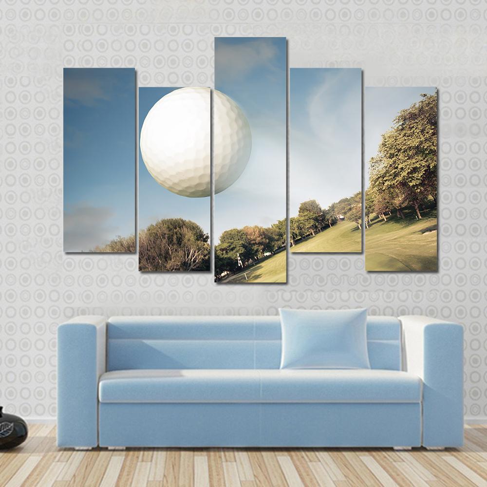 Flying Golf Ball Canvas Wall Art-5 Pop-Gallery Wrap-47" x 32"-Tiaracle