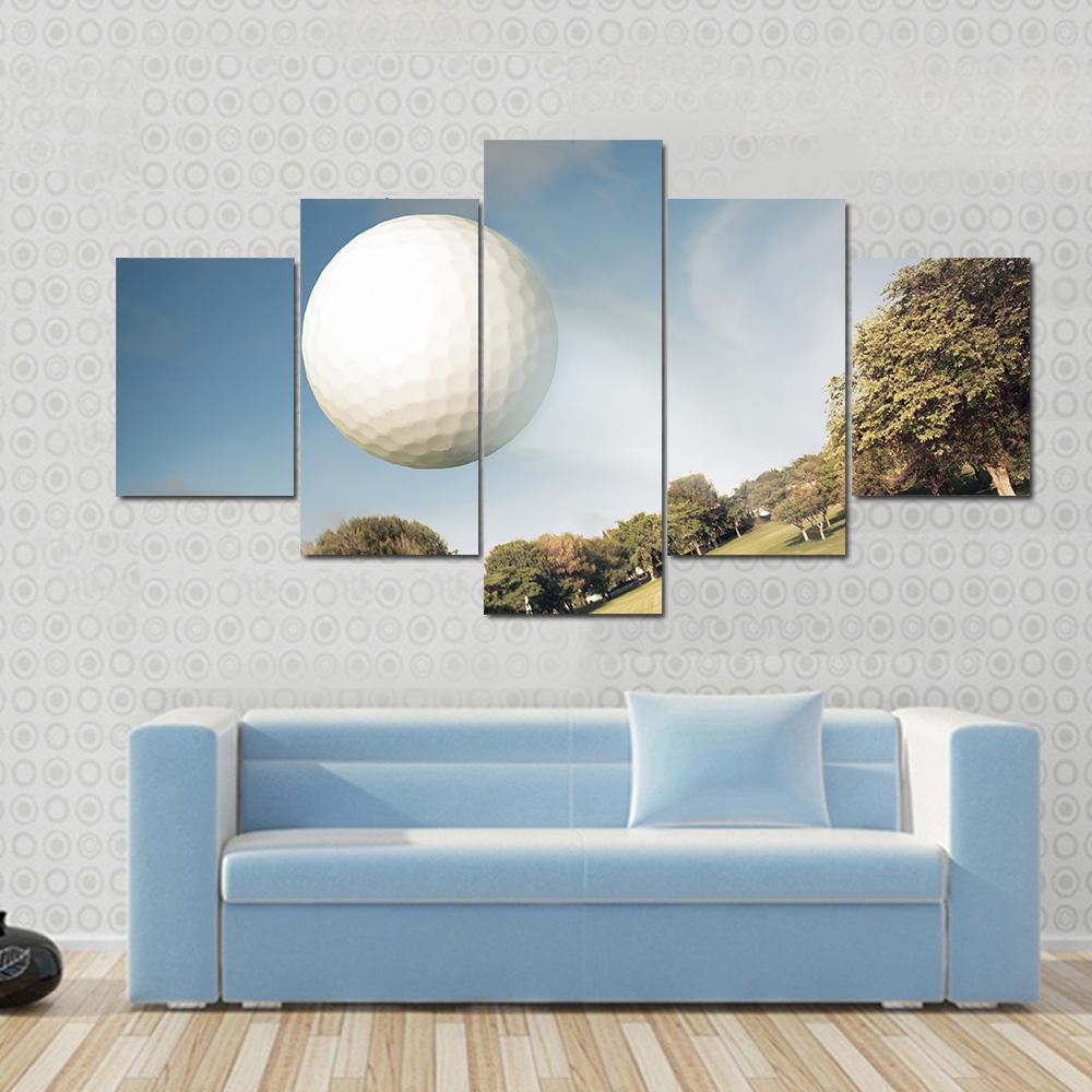 Flying Golf Ball Canvas Wall Art-5 Star-Gallery Wrap-62" x 32"-Tiaracle