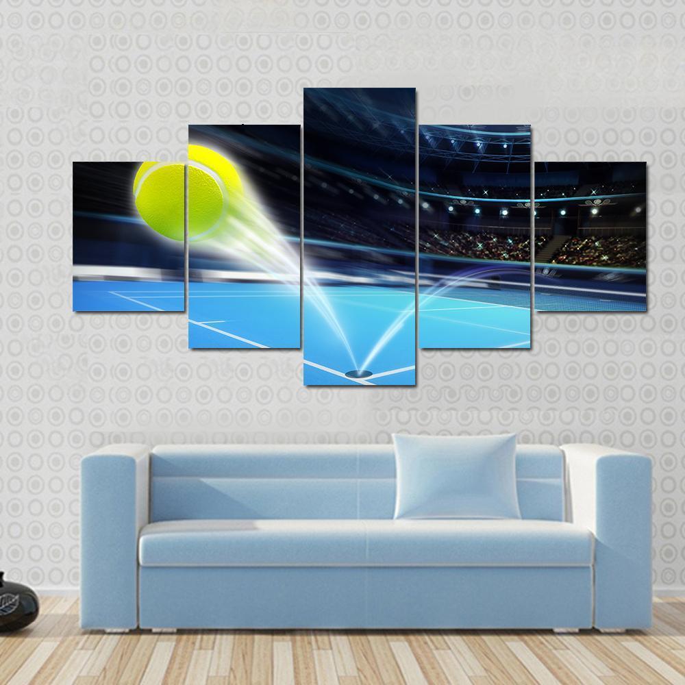 Flying Tennis Ball Canvas Wall Art-5 Star-Gallery Wrap-62" x 32"-Tiaracle