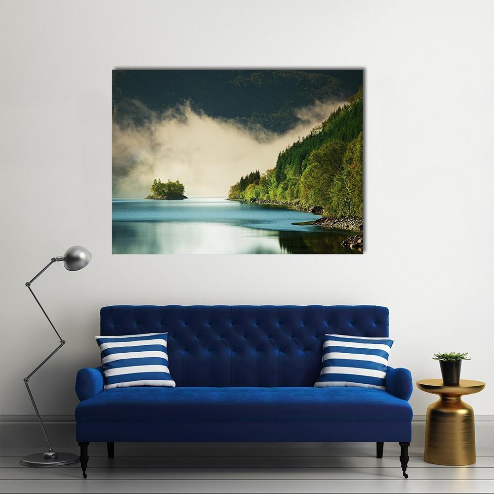 Fog On Lake Canvas Wall Art-1 Piece-Gallery Wrap-48" x 32"-Tiaracle