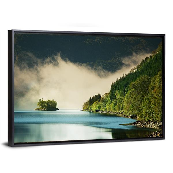 Fog On Lake Canvas Wall Art-3 Horizontal-Gallery Wrap-25" x 16"-Tiaracle