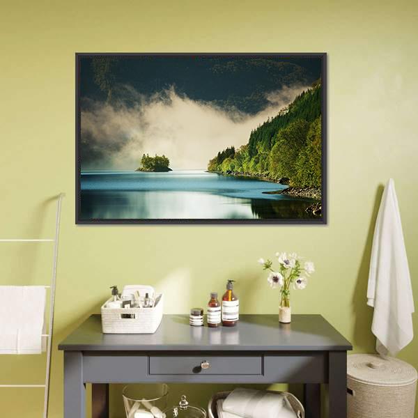 Fog On Lake Canvas Wall Art-1 Piece-Floating Frame-24" x 16"-Tiaracle