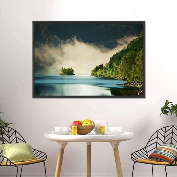 Fog On Lake Canvas Wall Art-3 Horizontal-Gallery Wrap-25" x 16"-Tiaracle