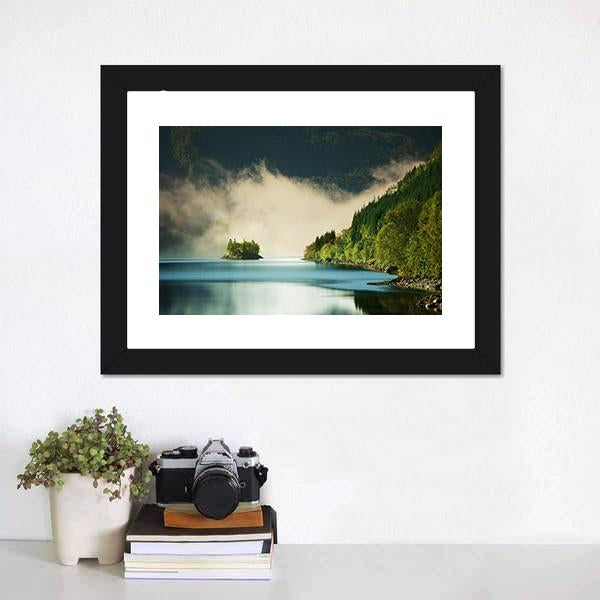 Fog On Lake Canvas Wall Art-1 Piece-Framed Print-20" x 16"-Tiaracle