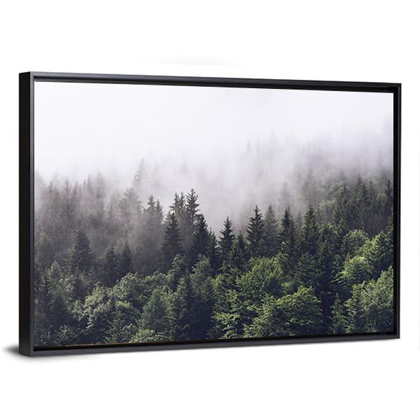 Foggy Forested Mountain Canvas Wall Art-3 Horizontal-Gallery Wrap-25" x 16"-Tiaracle