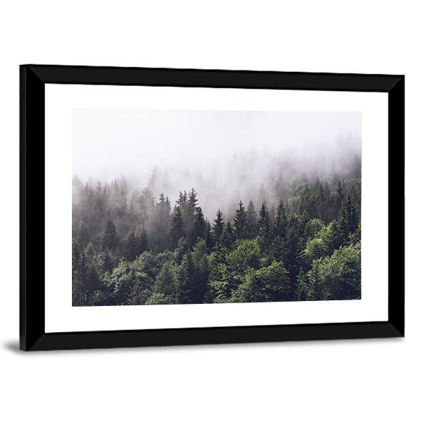 Foggy Forested Mountain Canvas Wall Art-3 Horizontal-Gallery Wrap-25" x 16"-Tiaracle