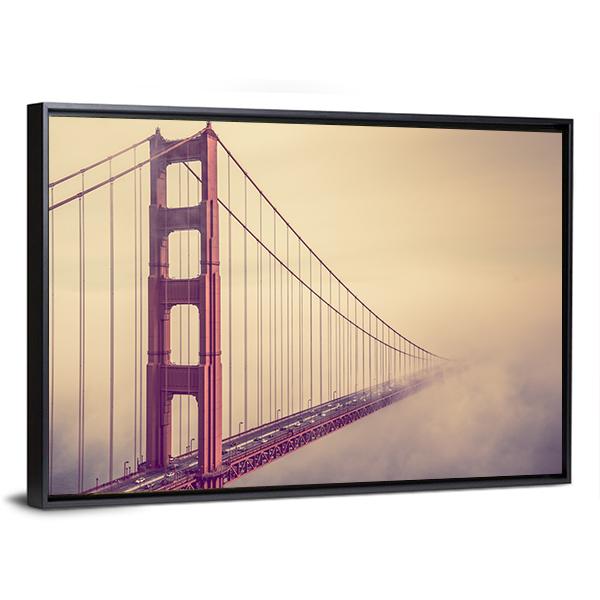 Foggy Golden Gate Bridge Canvas Wall Art-3 Horizontal-Gallery Wrap-25" x 16"-Tiaracle