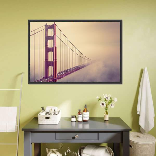 Foggy Golden Gate Bridge Canvas Wall Art-1 Piece-Floating Frame-24" x 16"-Tiaracle