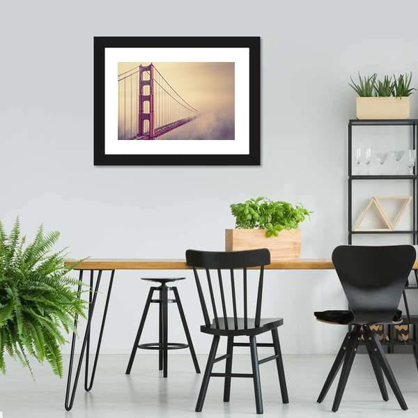 Foggy Golden Gate Bridge Canvas Wall Art-3 Horizontal-Gallery Wrap-25" x 16"-Tiaracle