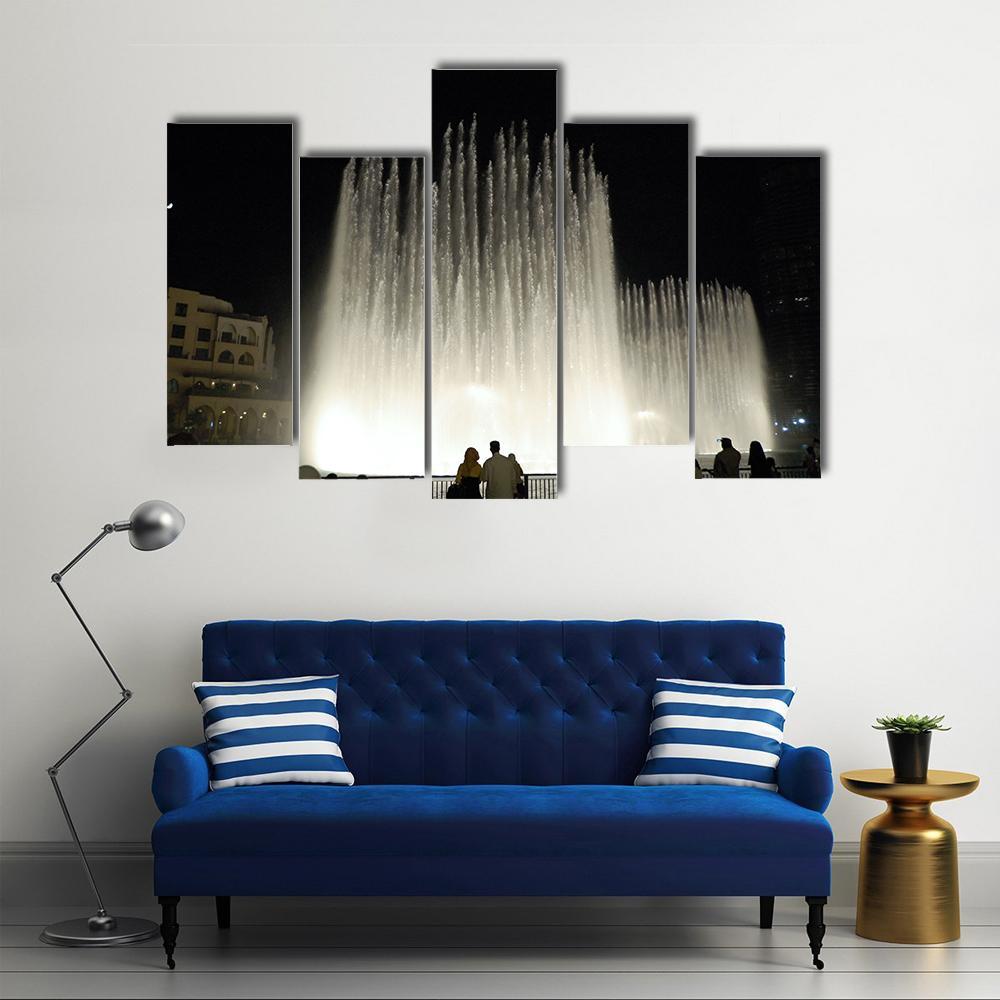 Fountains In Dubai Canvas Wall Art-5 Pop-Gallery Wrap-47" x 32"-Tiaracle