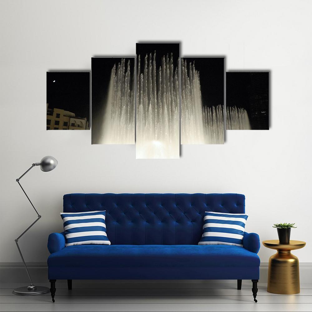 Fountains In Dubai Canvas Wall Art-5 Star-Gallery Wrap-62" x 32"-Tiaracle