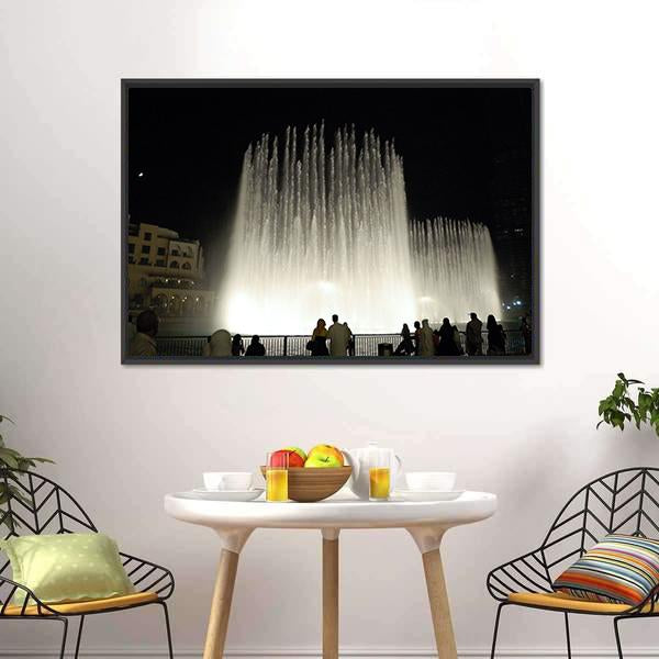 Fountains In Dubai Canvas Wall Art-1 Piece-Floating Frame-24" x 16"-Tiaracle