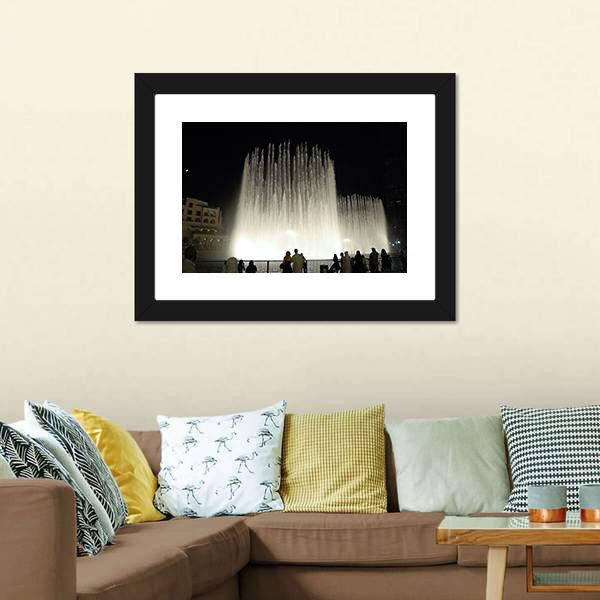 Fountains In Dubai Canvas Wall Art-1 Piece-Framed Print-20" x 16"-Tiaracle