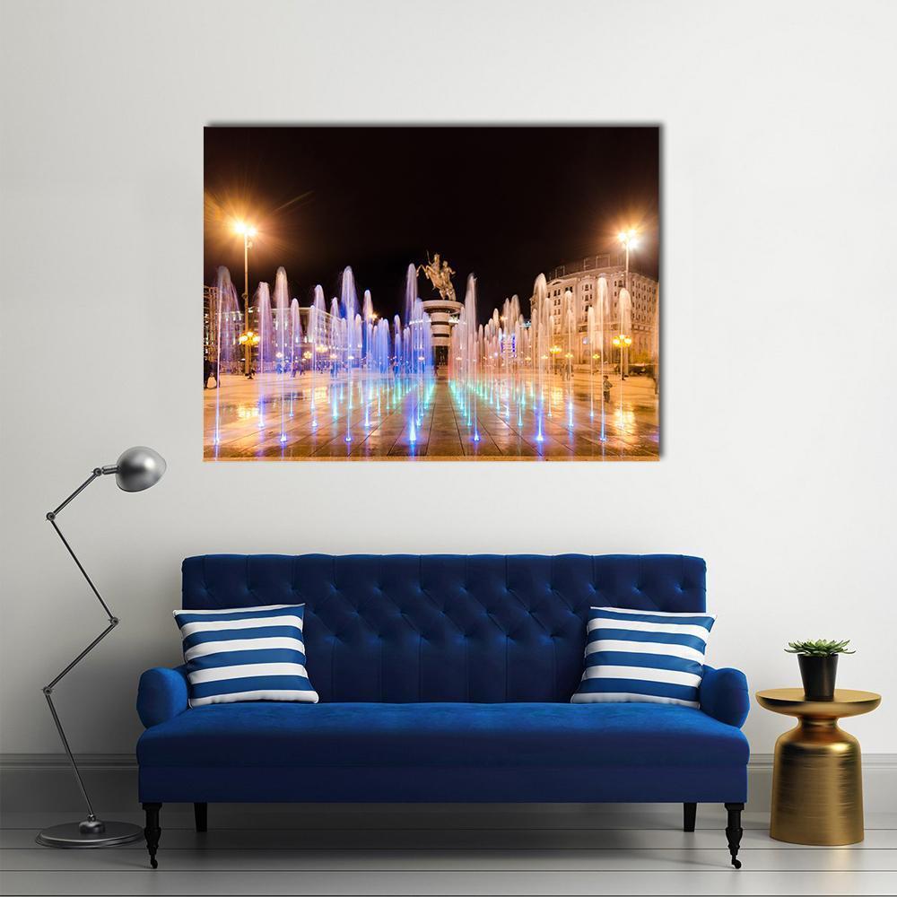 Fountains Of Square Macedonia Canvas Wall Art-1 Piece-Gallery Wrap-48" x 32"-Tiaracle