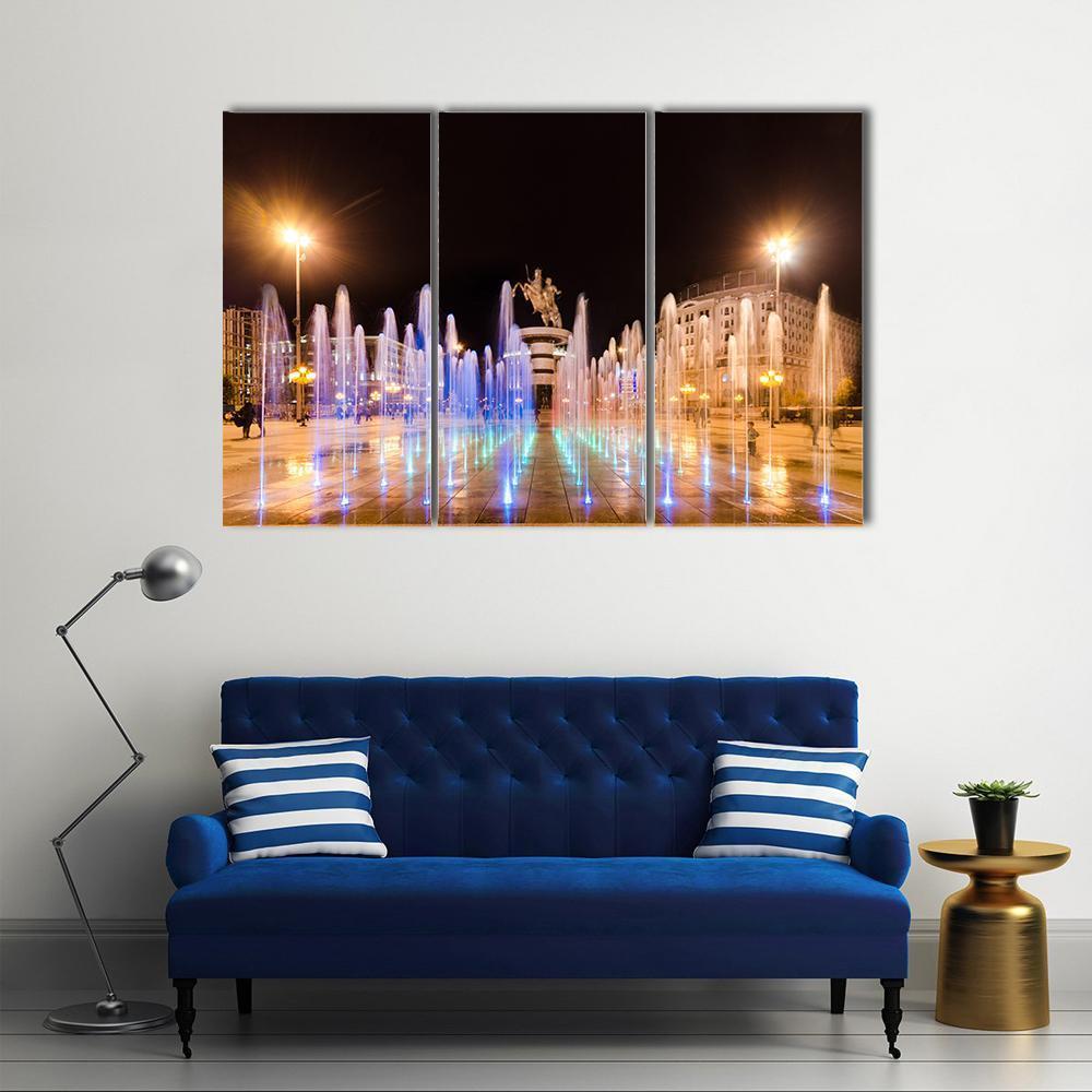 Fountains Of Square Macedonia Canvas Wall Art-3 Horizontal-Gallery Wrap-37" x 24"-Tiaracle