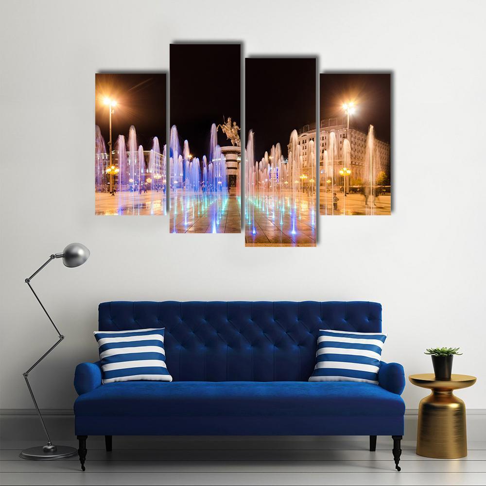 Fountains Of Square Macedonia Canvas Wall Art-4 Pop-Gallery Wrap-50" x 32"-Tiaracle