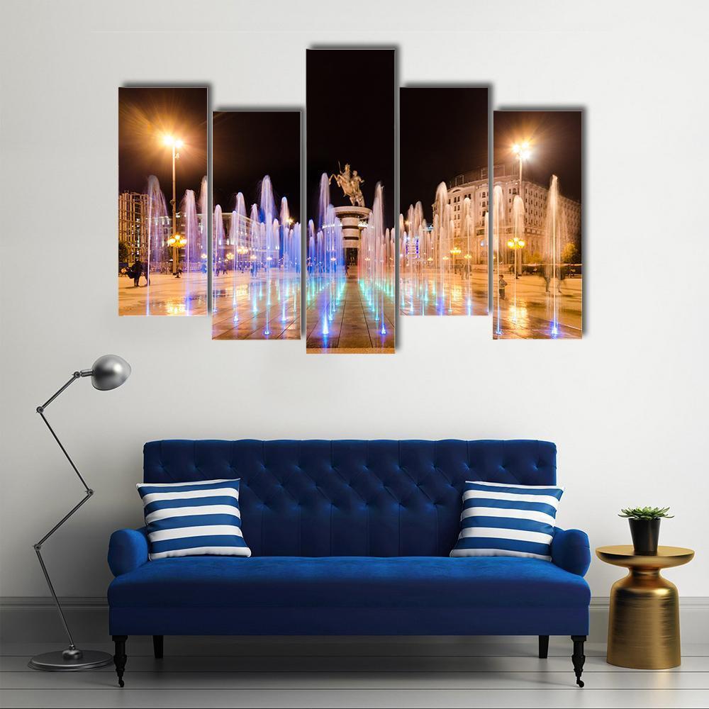 Fountains Of Square Macedonia Canvas Wall Art-5 Pop-Gallery Wrap-47" x 32"-Tiaracle