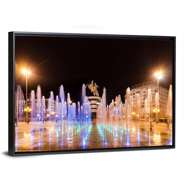 Fountains Of Square Macedonia Canvas Wall Art-3 Horizontal-Gallery Wrap-25" x 16"-Tiaracle