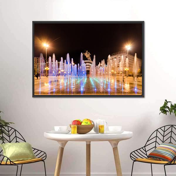 Fountains Of Square Macedonia Canvas Wall Art-1 Piece-Floating Frame-24" x 16"-Tiaracle