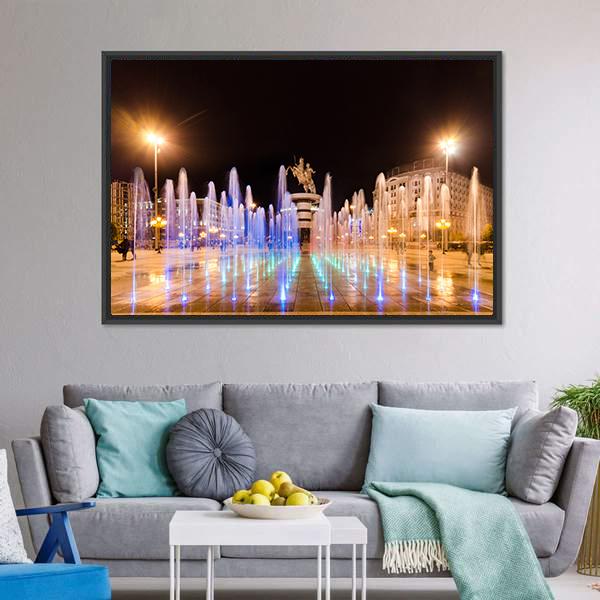 Fountains Of Square Macedonia Canvas Wall Art-3 Horizontal-Gallery Wrap-25" x 16"-Tiaracle