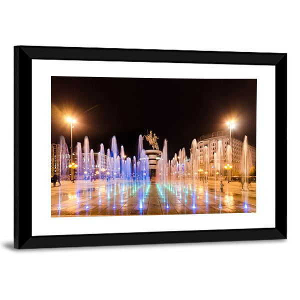 Fountains Of Square Macedonia Canvas Wall Art-3 Horizontal-Gallery Wrap-25" x 16"-Tiaracle