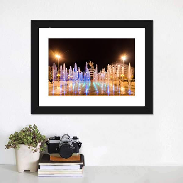 Fountains Of Square Macedonia Canvas Wall Art-3 Horizontal-Gallery Wrap-25" x 16"-Tiaracle