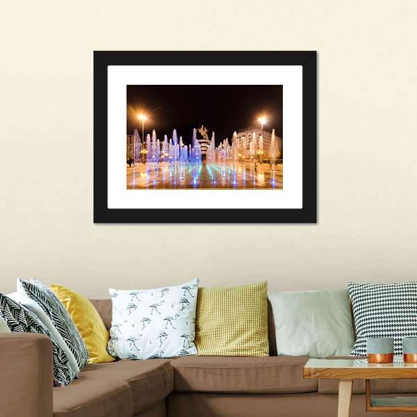 Fountains Of Square Macedonia Canvas Wall Art-1 Piece-Framed Print-20" x 16"-Tiaracle