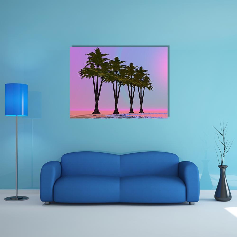 Four Palm Trees Canvas Wall Art-1 Piece-Gallery Wrap-48" x 32"-Tiaracle