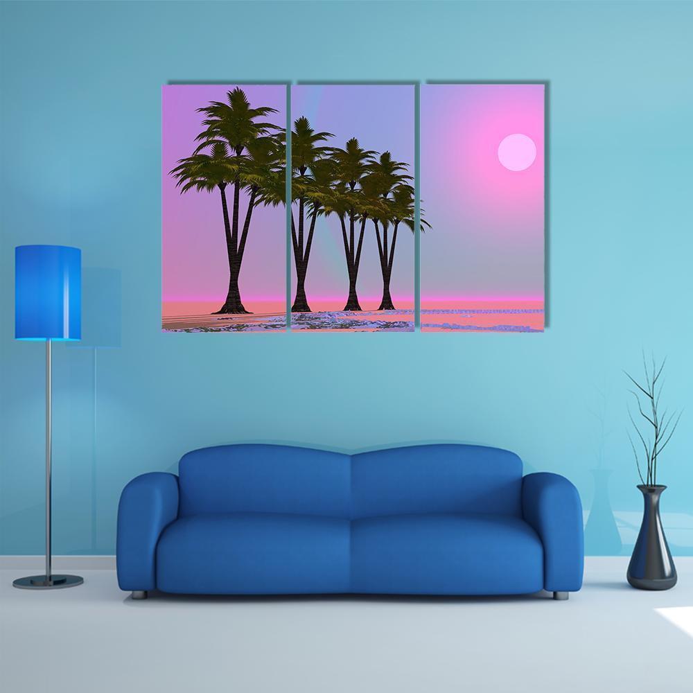 Four Palm Trees Canvas Wall Art-3 Horizontal-Gallery Wrap-37" x 24"-Tiaracle