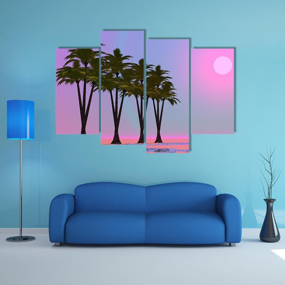 Four Palm Trees Canvas Wall Art-4 Pop-Gallery Wrap-50" x 32"-Tiaracle