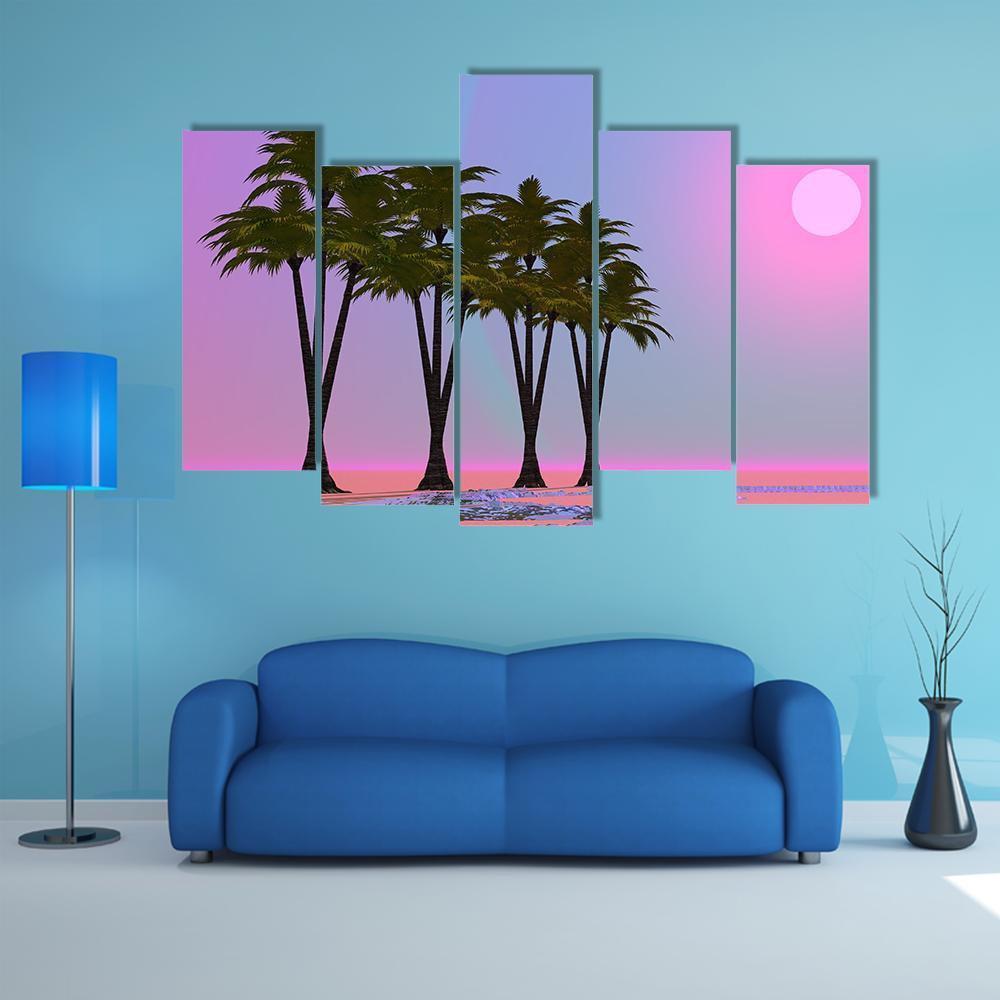 Four Palm Trees Canvas Wall Art-5 Pop-Gallery Wrap-47" x 32"-Tiaracle