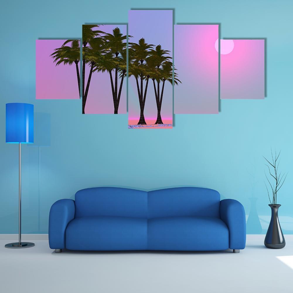 Four Palm Trees Canvas Wall Art-5 Star-Gallery Wrap-62" x 32"-Tiaracle