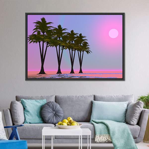 Four Palm Trees Canvas Wall Art-3 Horizontal-Gallery Wrap-25" x 16"-Tiaracle