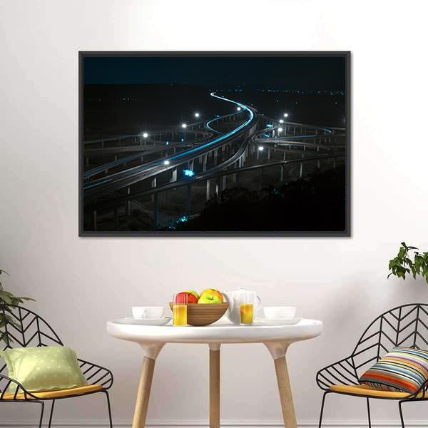 Freeway In Night With Cars Light Canvas Wall Art-3 Horizontal-Gallery Wrap-25" x 16"-Tiaracle