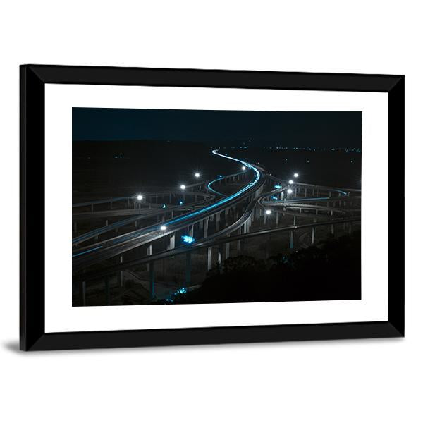 Freeway In Night With Cars Light Canvas Wall Art-3 Horizontal-Gallery Wrap-25" x 16"-Tiaracle