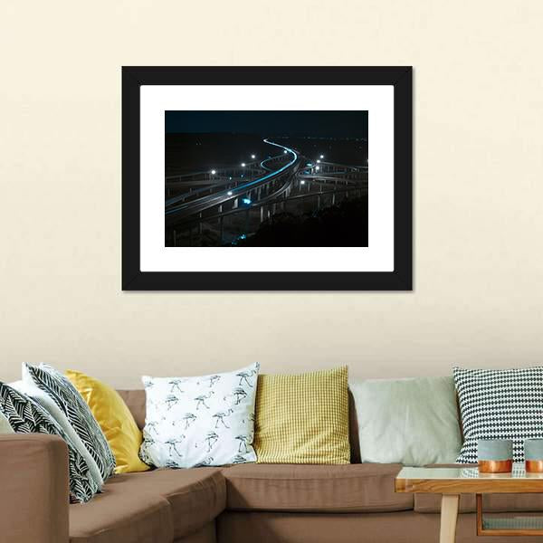 Freeway In Night With Cars Light Canvas Wall Art-3 Horizontal-Gallery Wrap-25" x 16"-Tiaracle