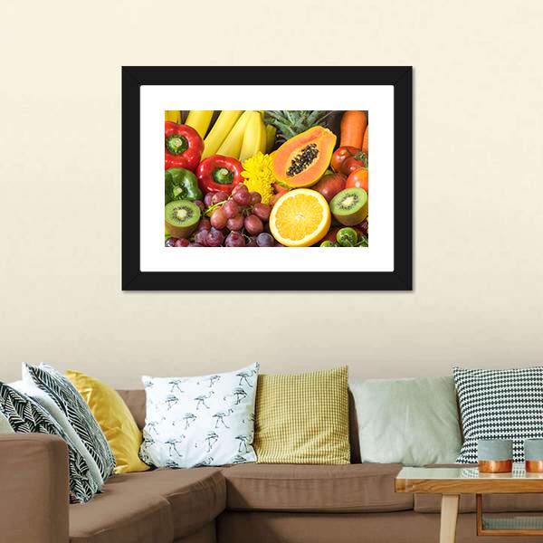 Fresh Fruits And Vegetables Canvas Wall Art-1 Piece-Framed Print-20" x 16"-Tiaracle