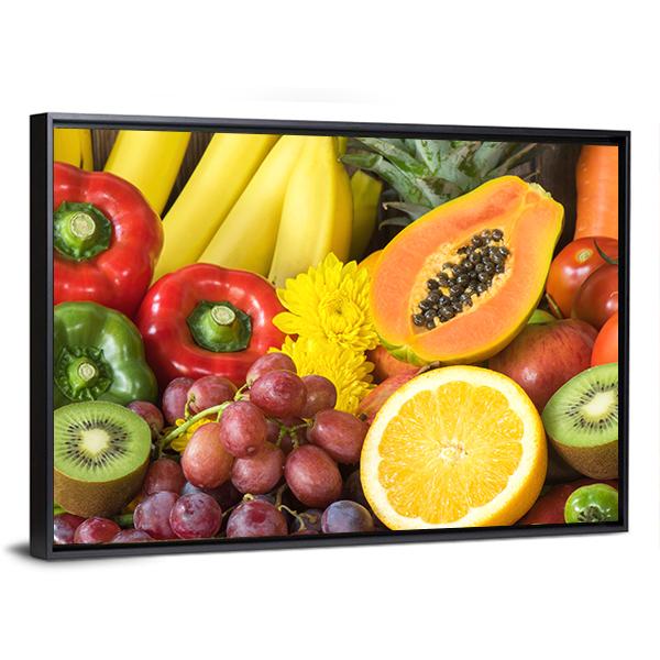 Fresh Fruits And Vegetables Canvas Wall Art-3 Horizontal-Gallery Wrap-25" x 16"-Tiaracle