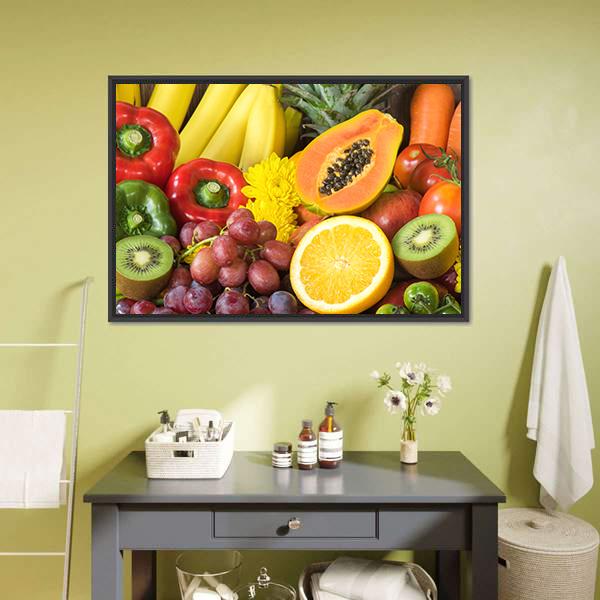 Fresh Fruits And Vegetables Canvas Wall Art-3 Horizontal-Gallery Wrap-25" x 16"-Tiaracle