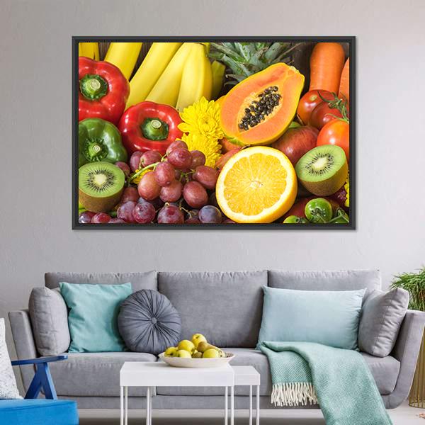 Fresh Fruits And Vegetables Canvas Wall Art-1 Piece-Floating Frame-24" x 16"-Tiaracle