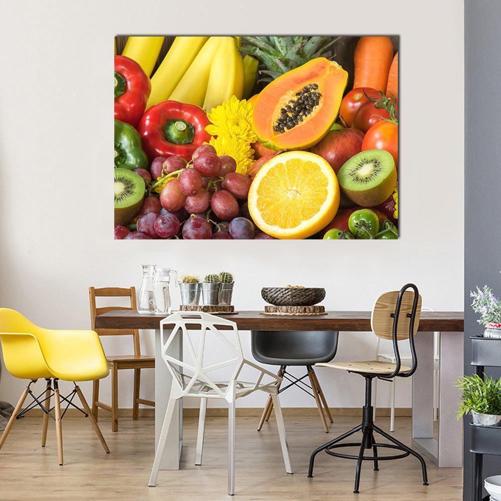 Fresh Fruits And Vegetables Canvas Wall Art-1 Piece-Gallery Wrap-48" x 32"-Tiaracle