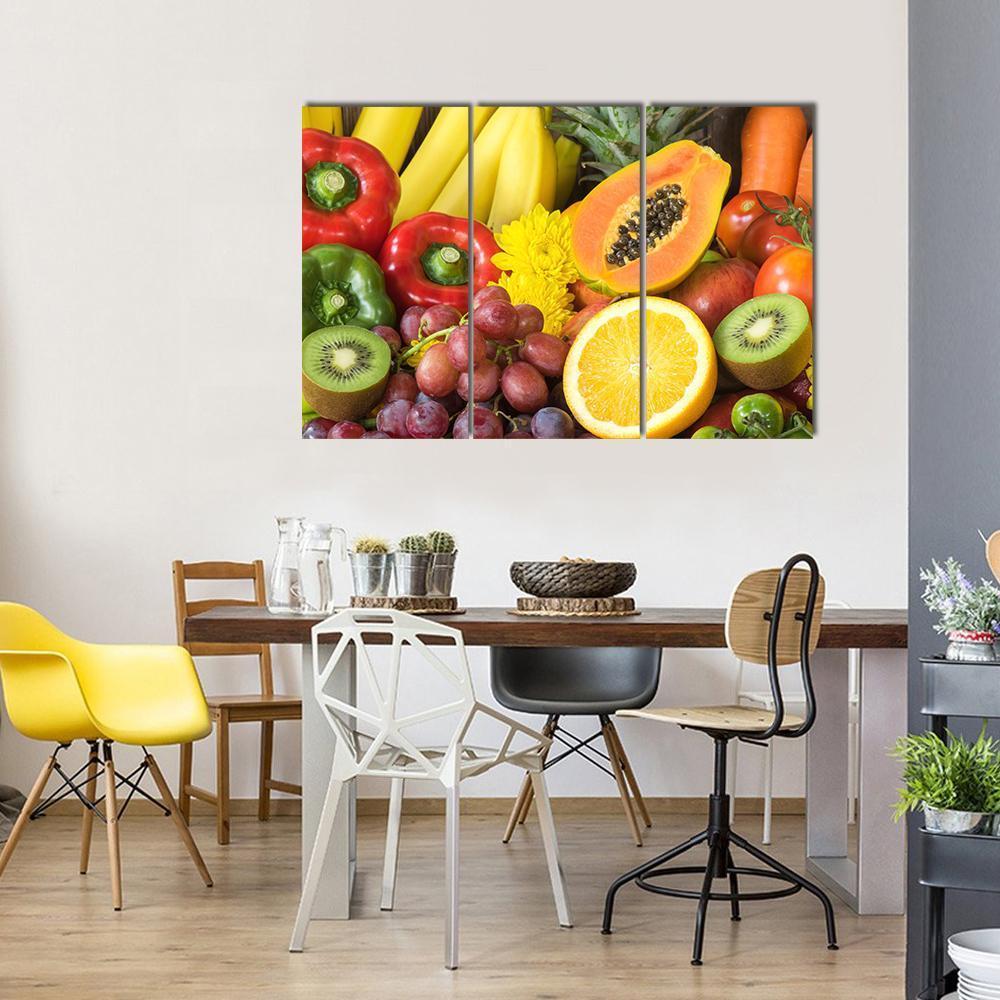 Fresh Fruits And Vegetables Canvas Wall Art-3 Horizontal-Gallery Wrap-37" x 24"-Tiaracle