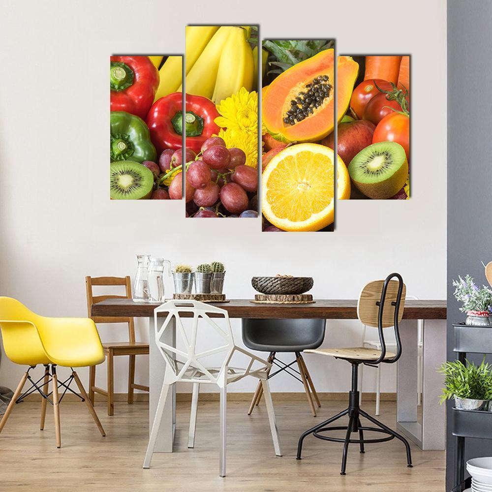 Fresh Fruits And Vegetables Canvas Wall Art-4 Pop-Gallery Wrap-50" x 32"-Tiaracle