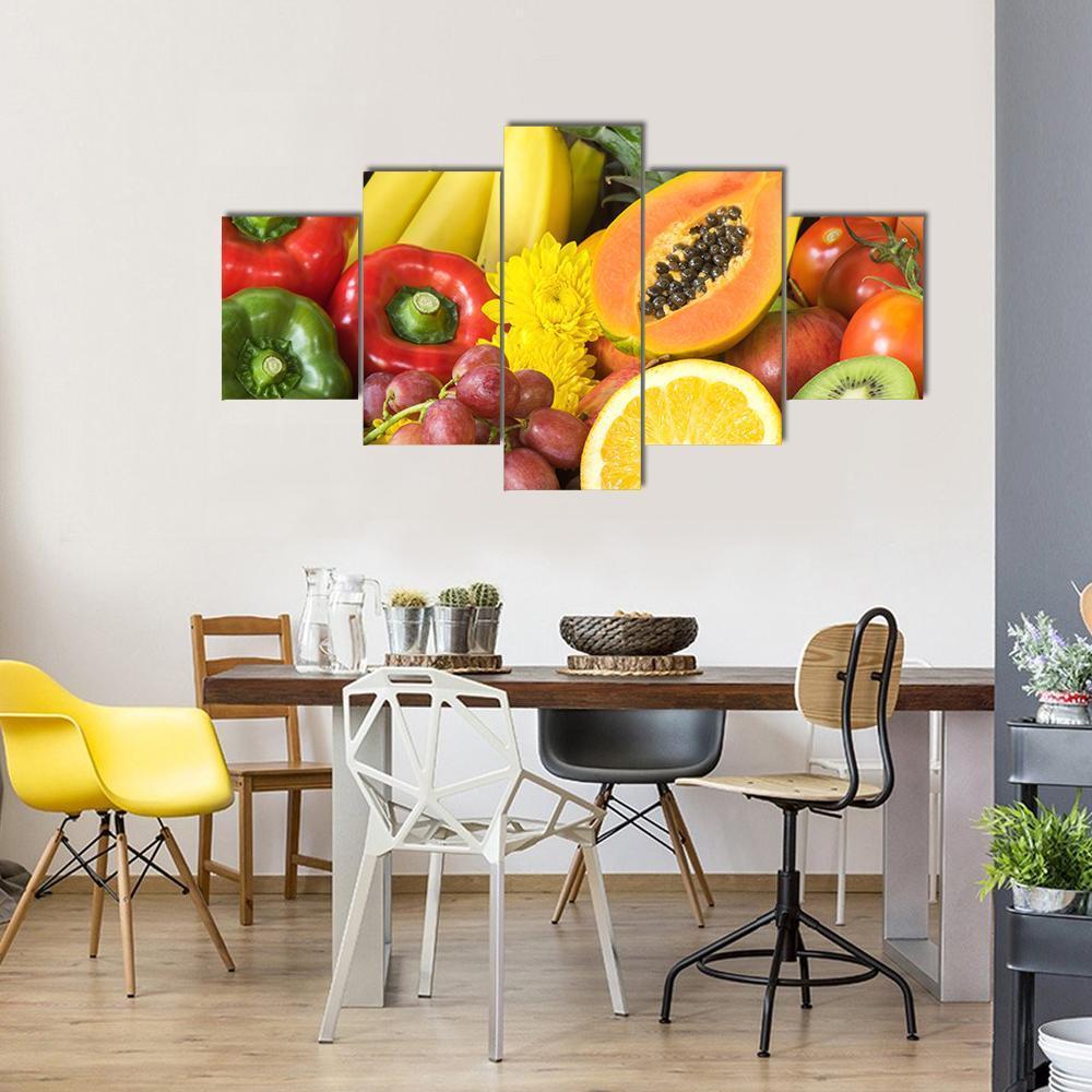 Fresh Fruits And Vegetables Canvas Wall Art-5 Star-Gallery Wrap-62" x 32"-Tiaracle